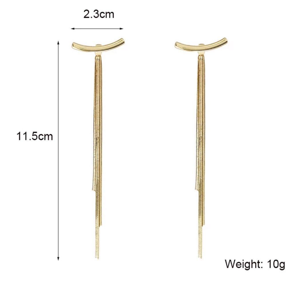 ¥ 18K YELLOW GOLD LONG THREAD TASSEL ARC EARRINGS - Picture 7 of 7